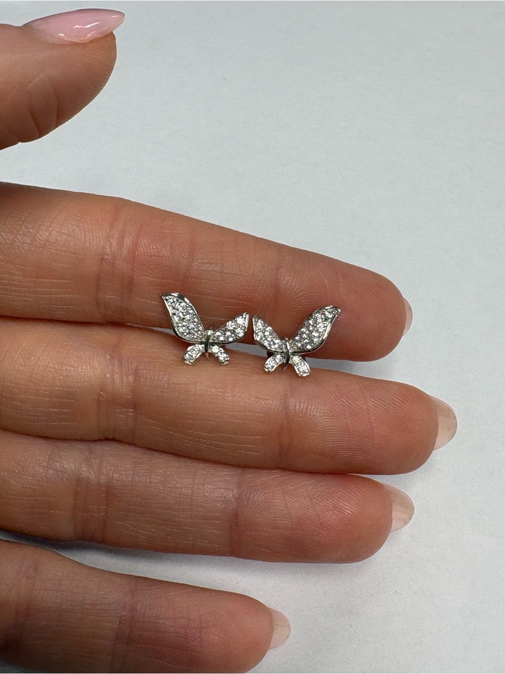 Suzy Levian Sterling Silver White CZ Butterfly Stud Earring NWT